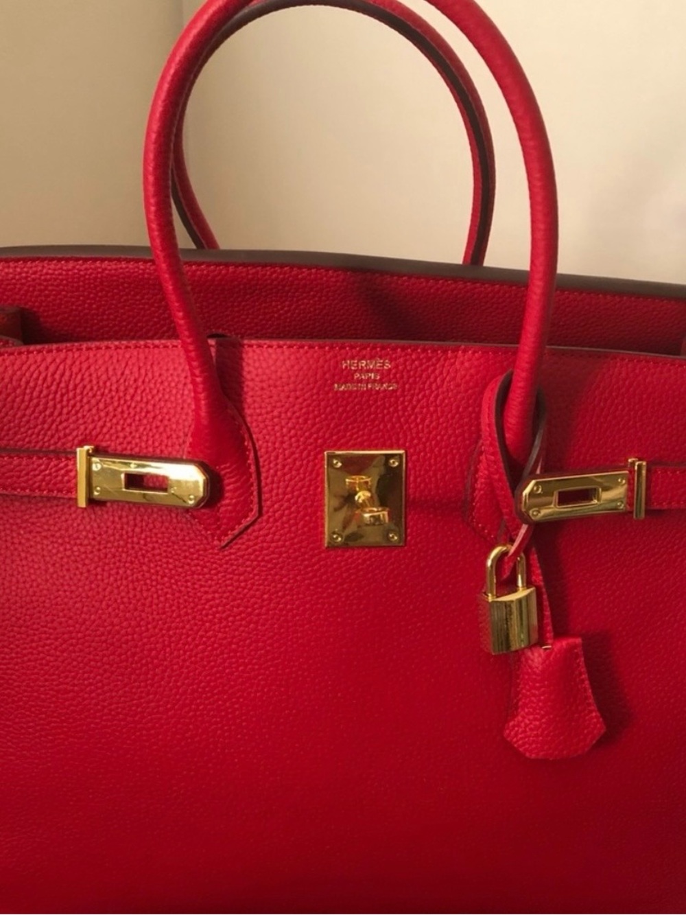 Red Leather Tote with Gold Hardware stamped